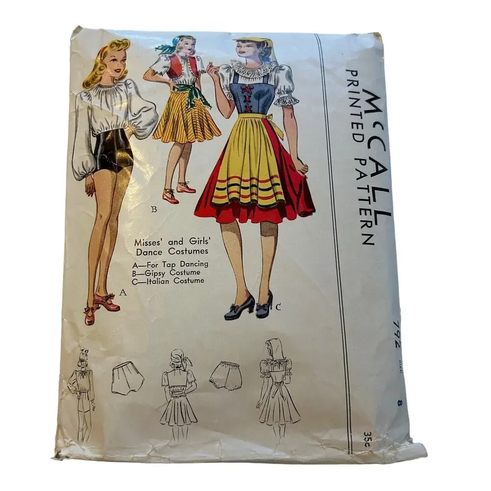 McCall Vintage 1940's‎ Pattern #792 Misses/Girls Dance Costumes Size 8
